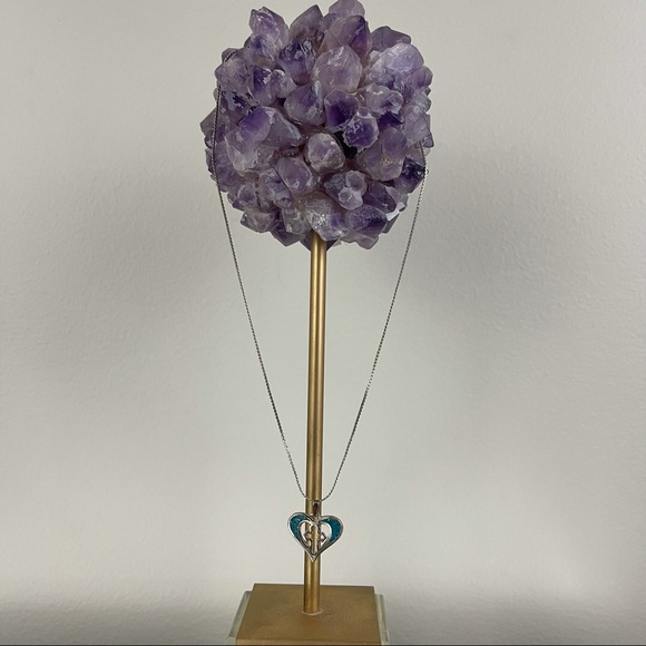 Vintage Turquoise Stone Cross In Heart Necklace NEW - Picture 2 of 5